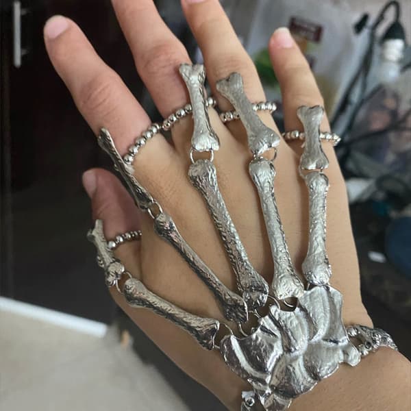 Tilbehør Hem Gothic Skull Tool Fuld Hånd Skull Armbånd Ring,