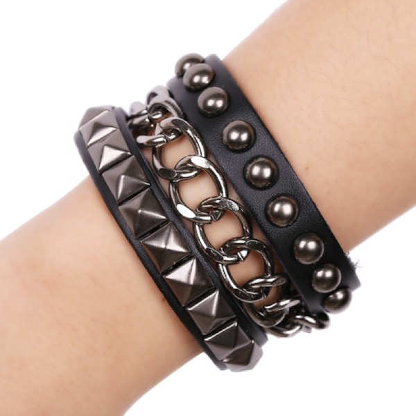 Punk Rock Unisex Multi-lags Cone Circle Nitter Armbånd Kæde Læder