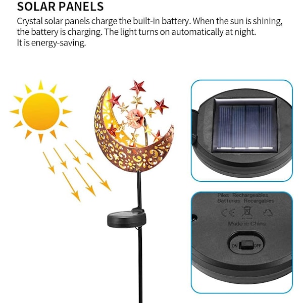 Utomhus solcellslampor ihålig snidad metallmåne väderkvarn Sol