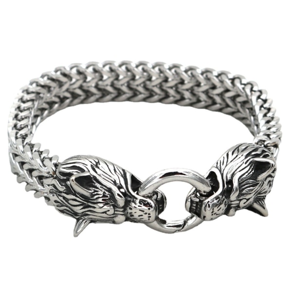 Klassisk Viking dobbel drage ulvehode armbånd for menn