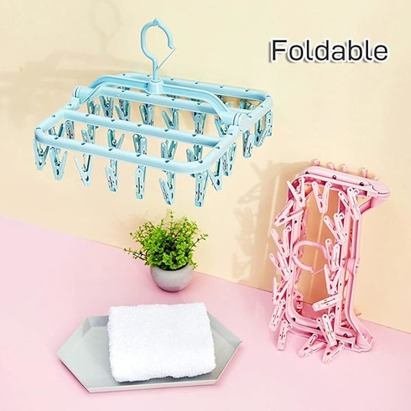 Foldbare klesklyper med 32 klips, klesstativ med klips