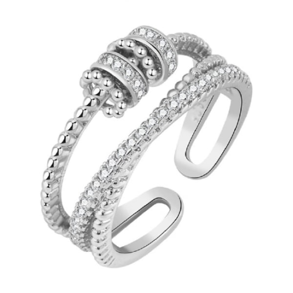 Justerbar anti-stressring med roterande pärlor Silver