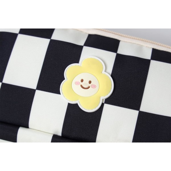 Kawaii Pencil Pouch Esteettinen Checker Canvas Penaali Case