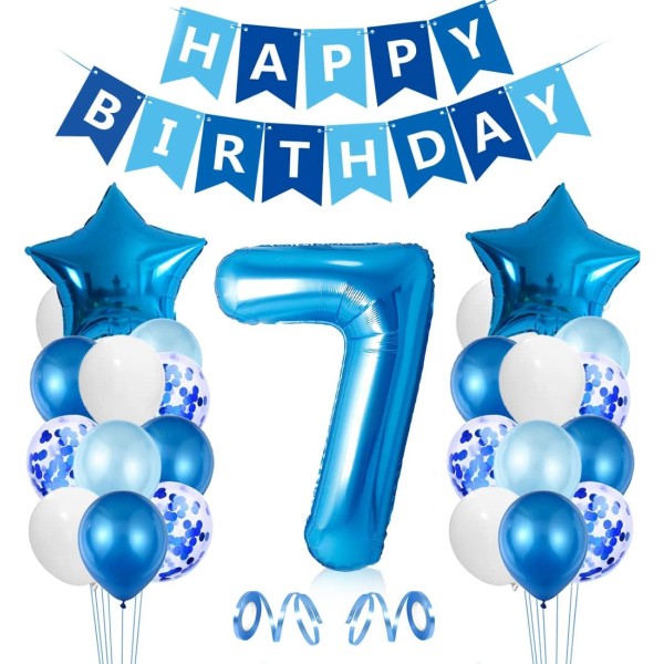 7-årig dreng fødselsdagsballon, blå 7-års fødselsdagsdekorat