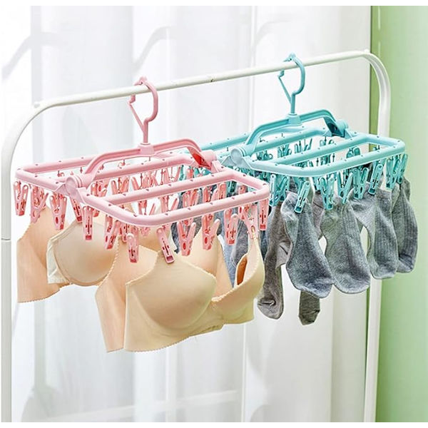 Foldbare klesklyper med 32 klips, klesstativ med klips