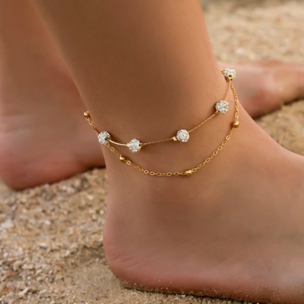 Layered Anklets Women Heart Silver Ankle Bracelet Charm Beaded Da