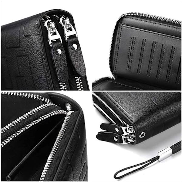 Herr Clutch Bag Handväska Äkta Läder Plånbok Dragkedja Lång Plånbok