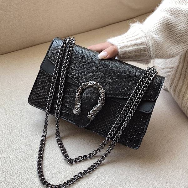 Crossbody axelväska för kvinnor - Ormmönstrat läder
