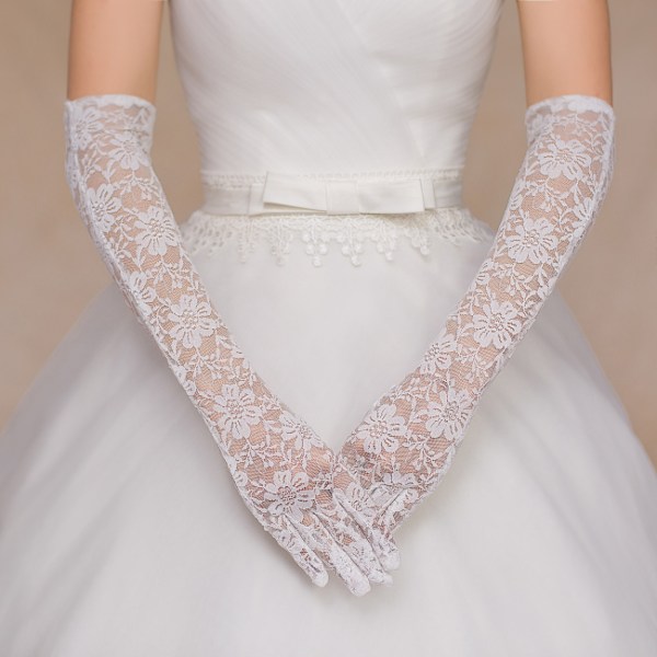 Bride white lace half finger long gloves wedding planning accesso