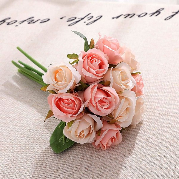 12 stjälkar konstgjorda rosor, enstaka stjälk, falska sidenblommor, arrangemang B