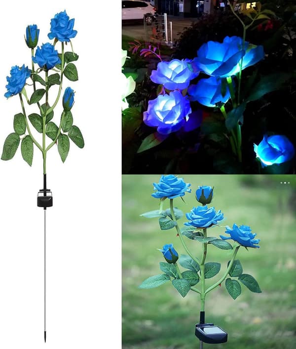 Udendørs have solcellelampe, lyserød LED solcellelampe med større blomst