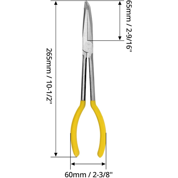 Buet næsetang, lang næsetang, 270mm/11\", 90 graders albue, f