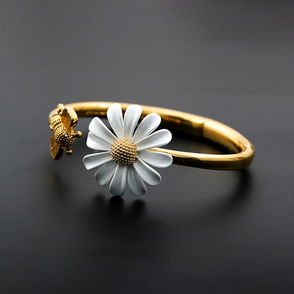 Blomsterarmband, Tusensköna Armband, Guld Armband, Blommor och Bin,