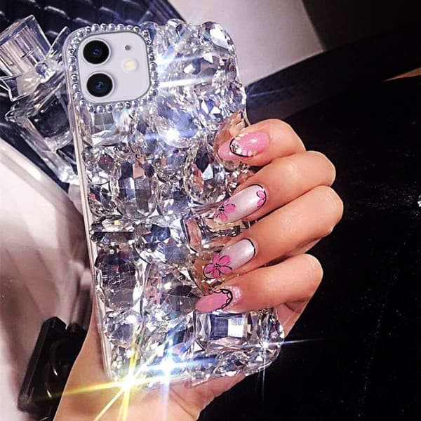 for iPhone 11 Etui 3D Etui for Kvinner Luksus Blanke Krystall Rhinest