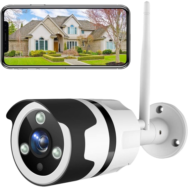 1080P FHD WiFi IP udendørs overvågningskamera, IP66 støvtæt, IP-kamera med nattesyn (hvid)