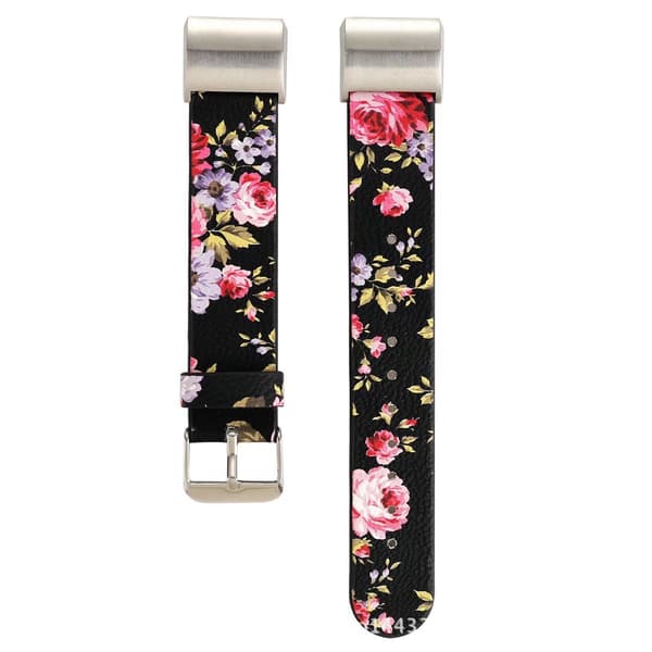 Läderklockarmband med blommönster för Fitbit Charge2, svart