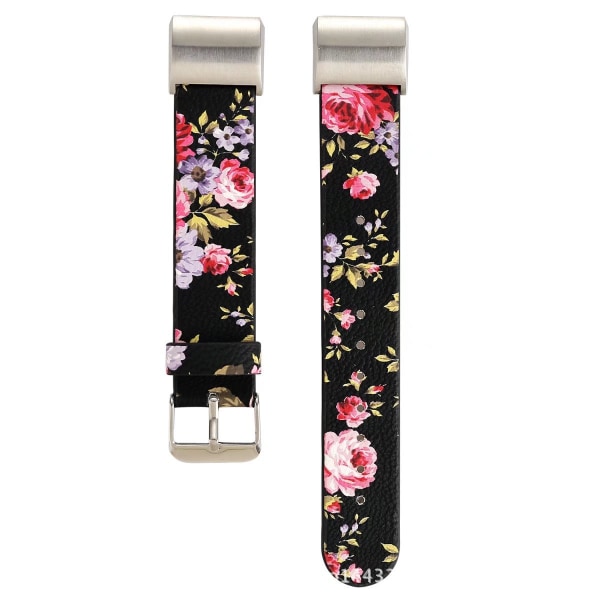 Læderrem med blomstermønster til Fitbit Charge2, sort
