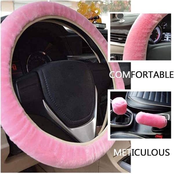 Vinter plysrat til rattet - Pink Covers Fluffy Steering Whe