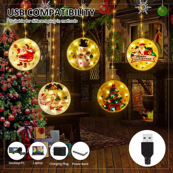 Julegardinlampe lysekrone 3D julemønster USB Christ