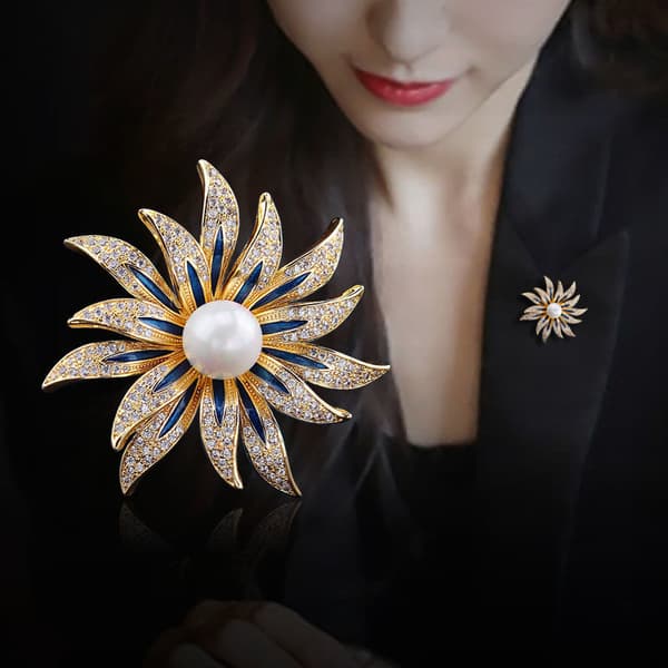 Brosche til kvinder, mode guld blomst hjerte rhinestone smykker