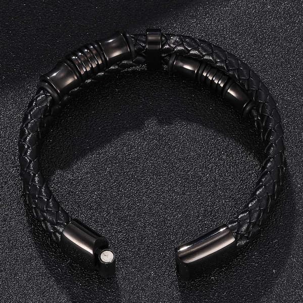 Premium ægte læderarmbånd til mænd i sort magnetisk plet