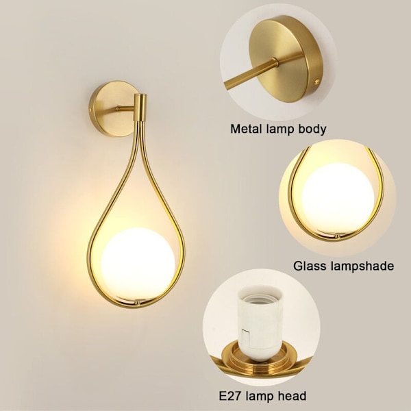 Moderne Væglampe, E27 Globe Sconce, til Soveværelse, Stue, Entre, Uden Pære, Guld [Energieffektivitetsklasse E]