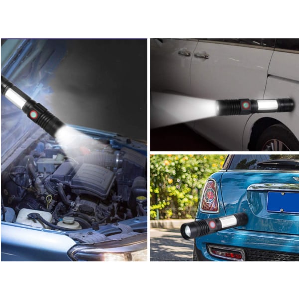 Genopladelig LED-lommelygte med USB, kraftig militær COB-lampe, bærbar zoombar lommelygte til autogarage, værksted, camping, gør-det-selv