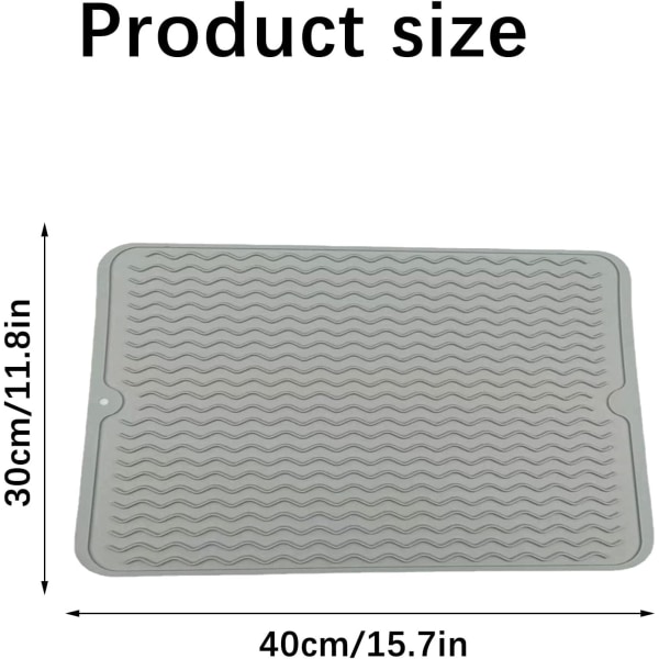 Silicone dish draining mat, light gray draining mat, 40 x 30 cm