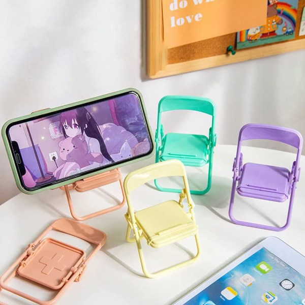 Mini Kreativ Sammenleggbar Stol Telefonholder Foldbar Candy Color Pho