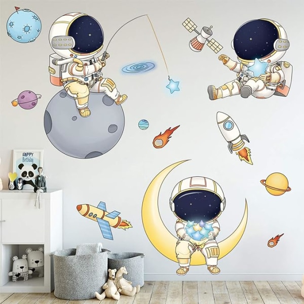 Astronaut vægklistermærker til drengeværelse, Cartoon Spaceman Ydre
