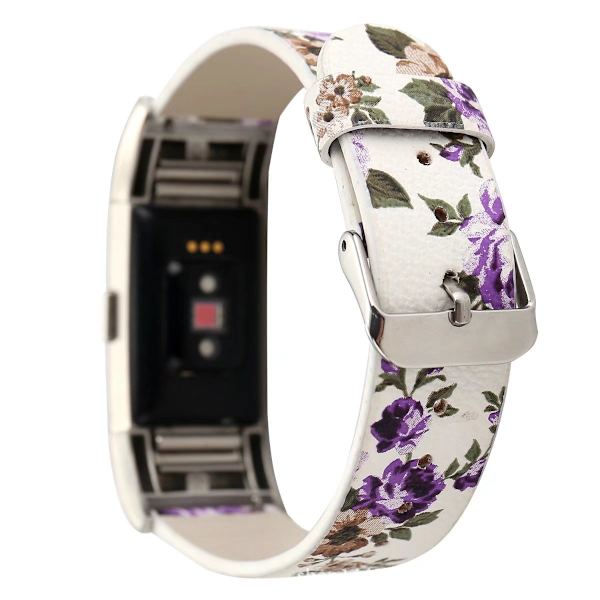 Læderrem med blomstermønster til Fitbit Charge2, sort
