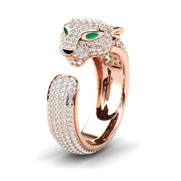 Løve Ring Zircon Pave Ring, rosaguld Leopard Ring