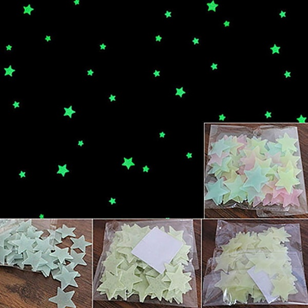 100 stk. 3D Glødende Stjerner Loft Vægstickers Søde Livin