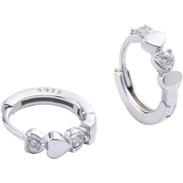 Cubic Zirconia Sleeper Små Creolörhängen för Damer Flickor Brosk Små och Sötta CZ Huggie Hoops Hypoallergena för Känsliga Öron, 9mm inner, Metall, Cubic Zirconia