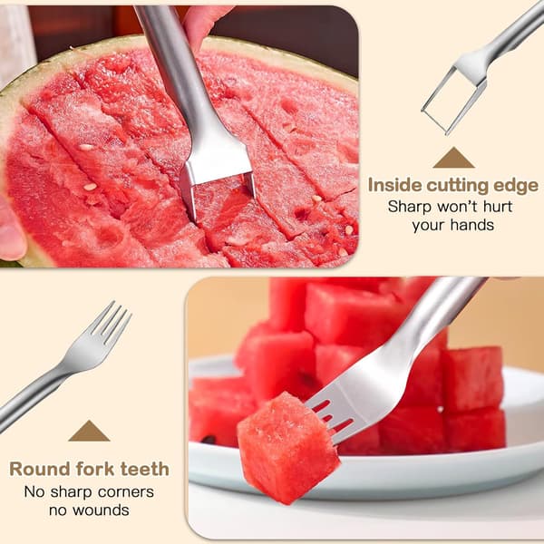 Fruktkutter i rostfritt stål, dubbelhuvud vattenmelon gaffelkutter, Frui