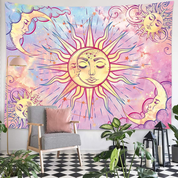 Pastellrosa veggteppe, brennende solteppe, mystisk veggteppe, Celesti