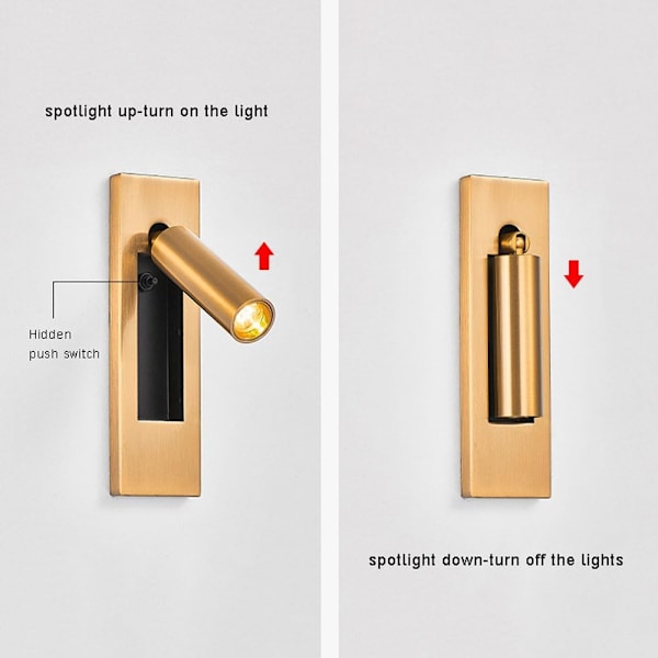 LED Læselampe til Soveværelse, 350° Rotation, 90° Foldning, 3W Varmt Lys (Kobberfarve)