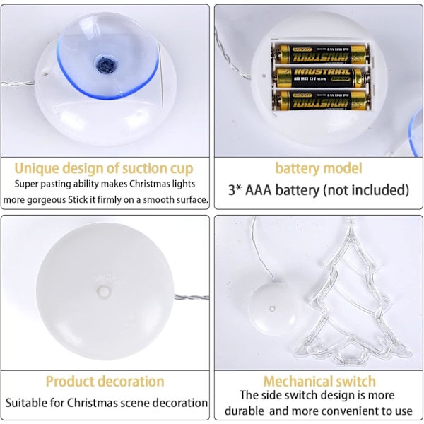 Jule LED-lyskæder, 6 stk. med sugekopper, vindue L