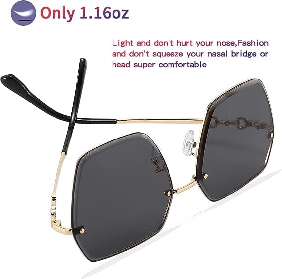 Rimless solbriller til kvinder, oversize polariserede solbriller, mode