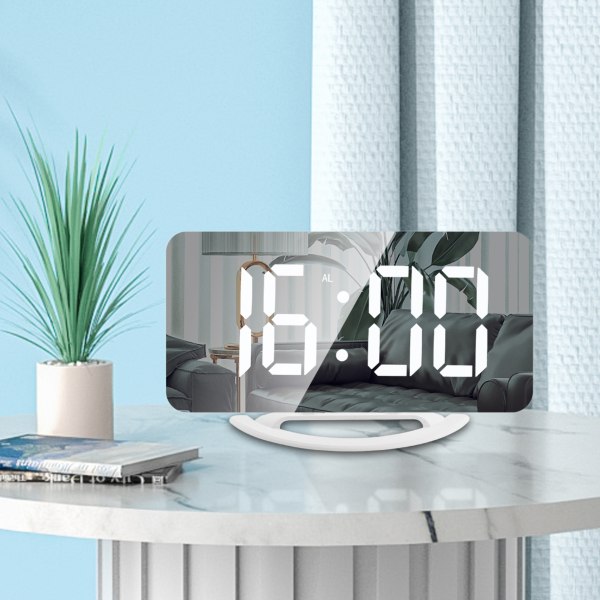 Digital Klocka med Stor Display, LED Väckarklocka Spegel Yta för