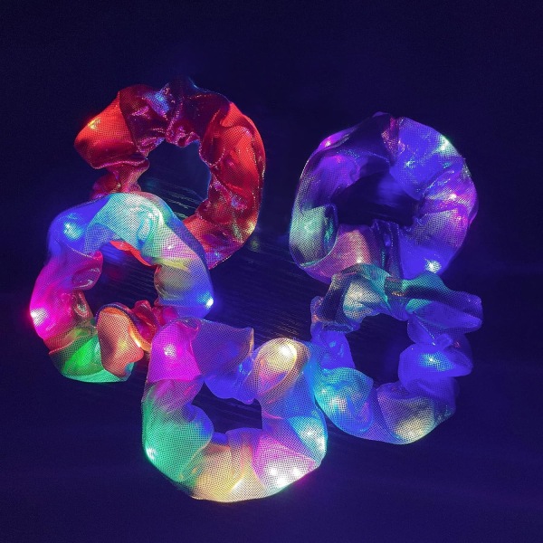 5 stk Light Up Hair Scrunchies for jenter, LED-hårslips Hestehale Ho