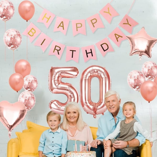 50 födelsedagsflickaballong, roséguld 50 ballong, 50 år gammal ros