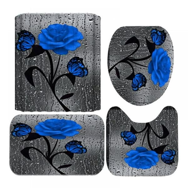 4PCS 3D regndråpe rose dusjforheng, stoffduk polyeste
