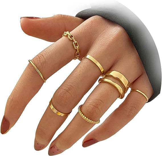 Guld kno kno ringe sæt til kvinder piger slange kæde stablet ring