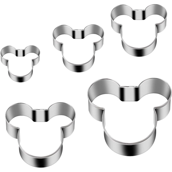 Sett med 5 kakeformer i Mickey Mouse-form, rustfritt stål