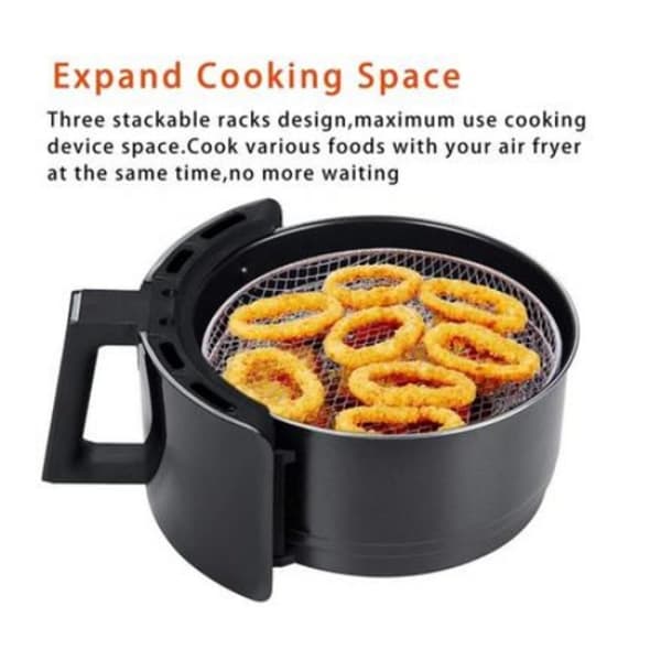 3-pack Luftfritösställ Luftfritös Korgbricka Rostfritt Stål - Rund Silver