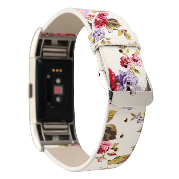 Læderrem med blomstermønster til Fitbit Charge2, sort