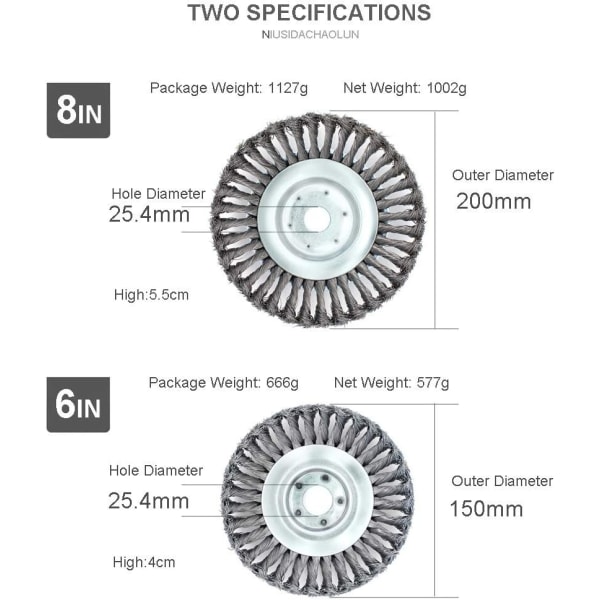 Weeding Head Steel Wire, 6/8 Inch Rotating Brush Wheel Brush Disc