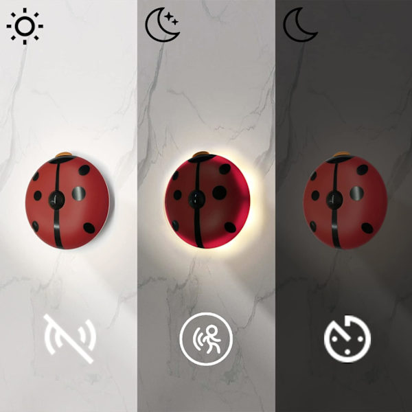 LED-nattlampa med rörelsesensor, nyckelpiga, nattlampa, uppladdningsbar
