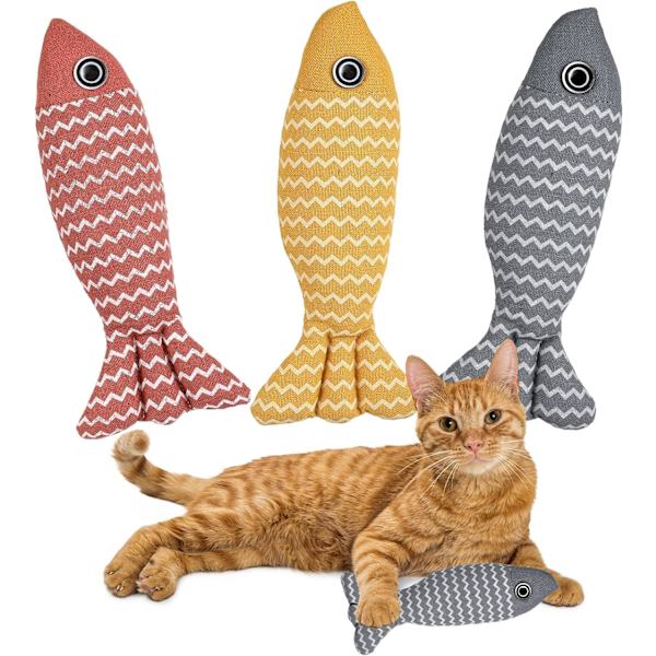 3 stycken kattkickerleksaker med kattmynta 3 färger fisk Kitty Kick Sti